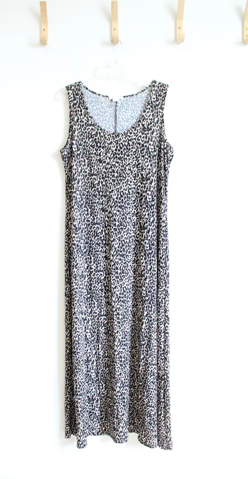 Rings Prelude Prelude Black Tan Leopard Print Sleeveless Knit Maxi Dress XL
