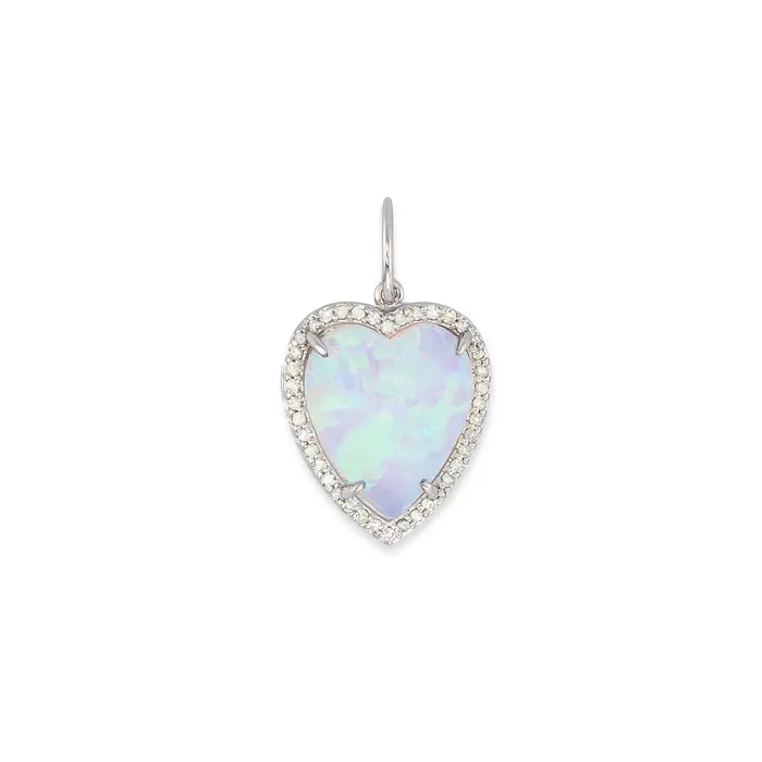 Rings RACHEL LYNN CHICAGO White Gold Diamond and Fire Opal Chubby Heart Charm