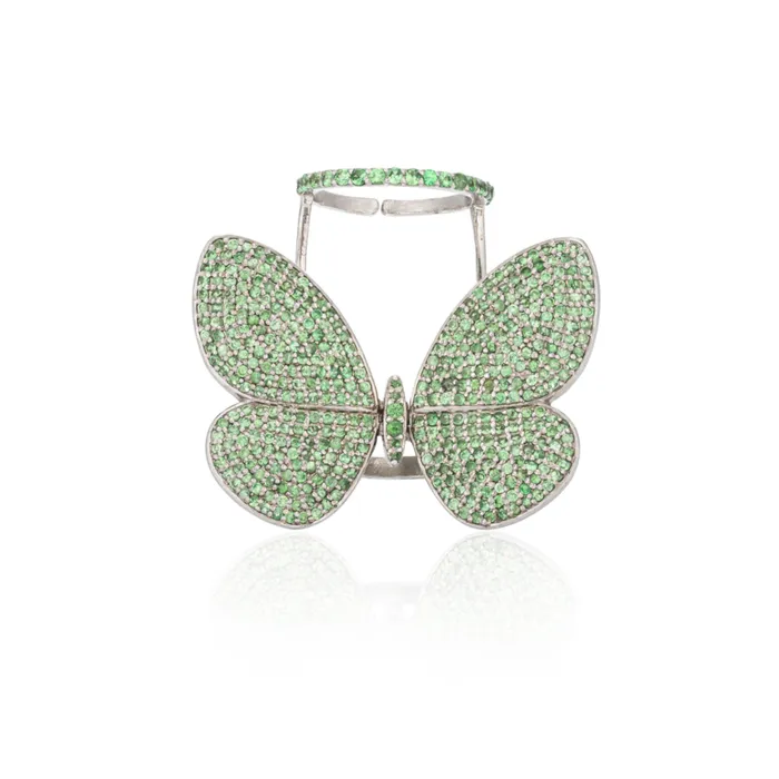 Rings RACHEL LYNN CHICAGO White Rhodium Silver and Emerald Fluttering Butterfly Ring