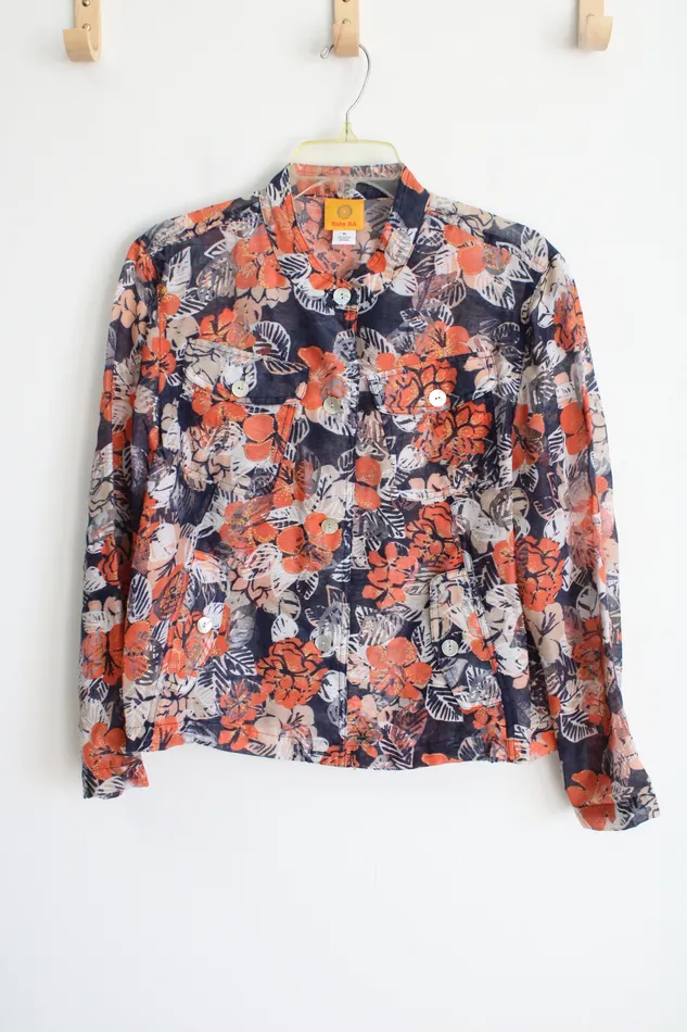 Rings Ruby Rd Ruby Rd Orange Navy Blue Floral Lightweight Button Down 16