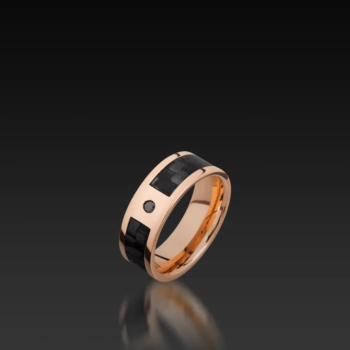 Rings Shop John Atencio Rose Gold Flat Black Diamond Band with Carbon Fiber