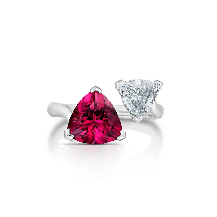 Rings Stephen Silver 271 Carat Pink Tourmaline and Diamond Bypass Ring