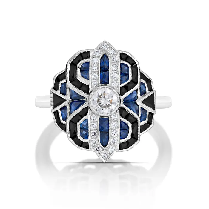 Rings Stephen Silver Fine Jewelry 033 Carat Diamond and Sapphire Art Deco Inspired Ring Rings Stephen Silver Fine Jewelry 033 Carat Diamond and Sapphire Art Deco Inspired Ring