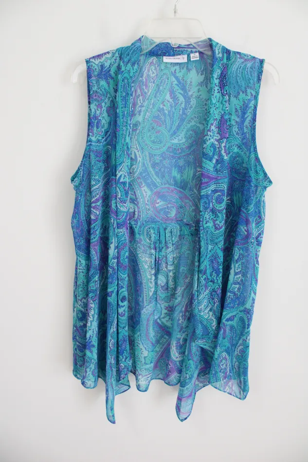 Rings Susan Graver Susan Graver Blue Paisley Chiffon Vest M