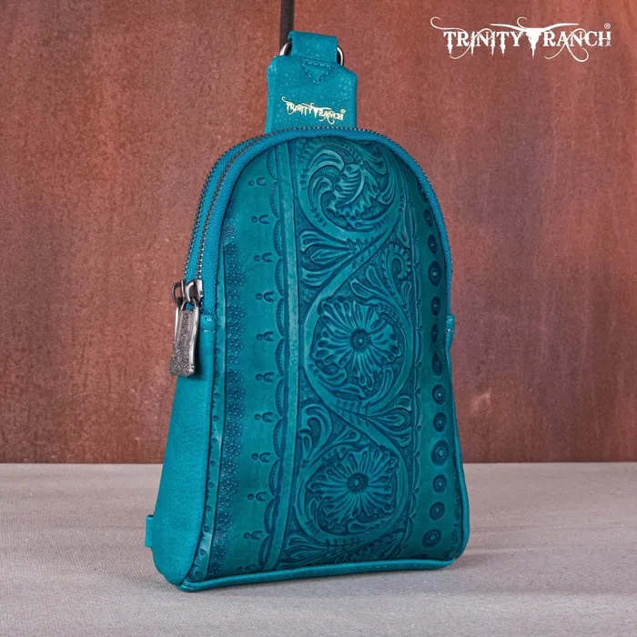 Rings TRINITY RANCH Trinity Ranch Floral Tooled Collection Sling Bag Turquoise