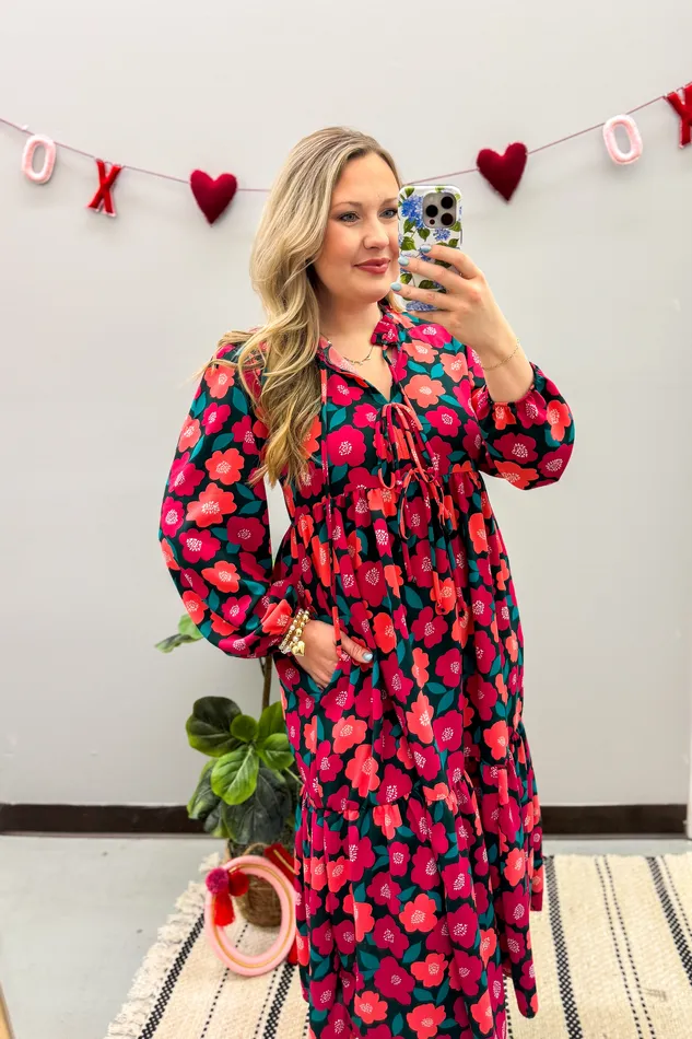Rings Whimsical Thoughts Floral Midi Dress Haptics