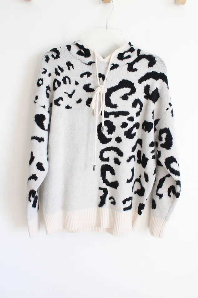 Rings White Birch White Birch OffWhite Leopard Print Soft Knit Hooded Sweater S Rings White Birch White Birch OffWhite Leopard Print Soft Knit Hooded Sweater S