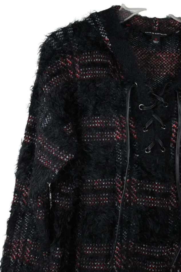 Rock Republic Rings Rock Republic Black Red Plaid Fuzzy Sweater M