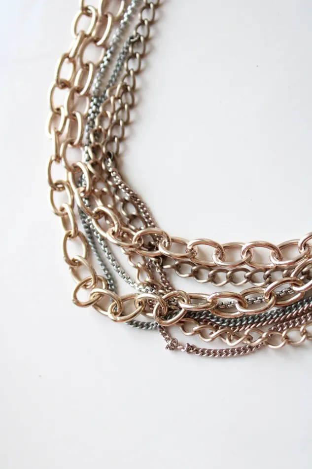 Sabika Classics Silver Bronze Rose Gold Mixed Metal Layered Chain Necklace Sabika Necklaces