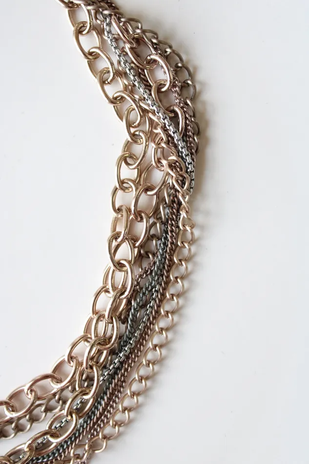 Sabika Classics Silver Bronze Rose Gold Mixed Metal Layered Chain Necklace Sabika Necklaces
