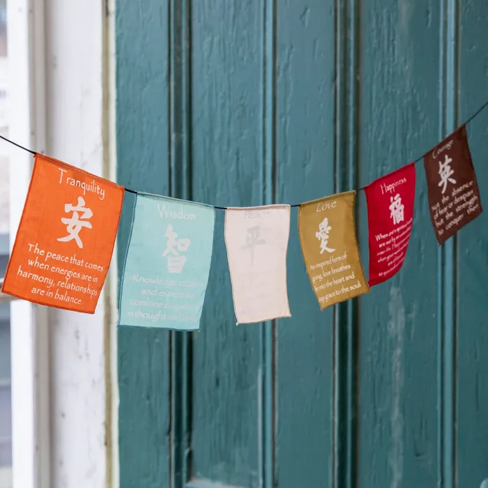 Sacred Statues Earrings Small Prayer Flag in Soft Colors