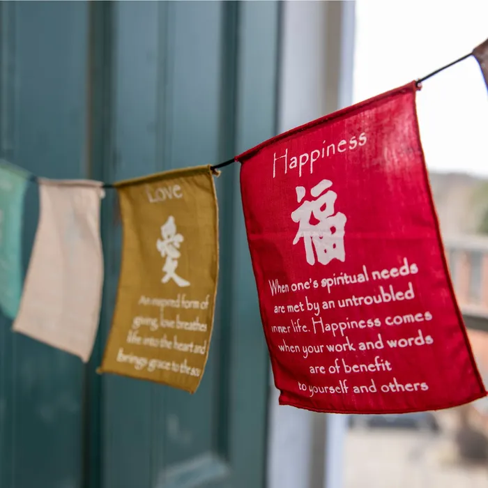 Sacred Statues Earrings Small Prayer Flag in Soft Colors