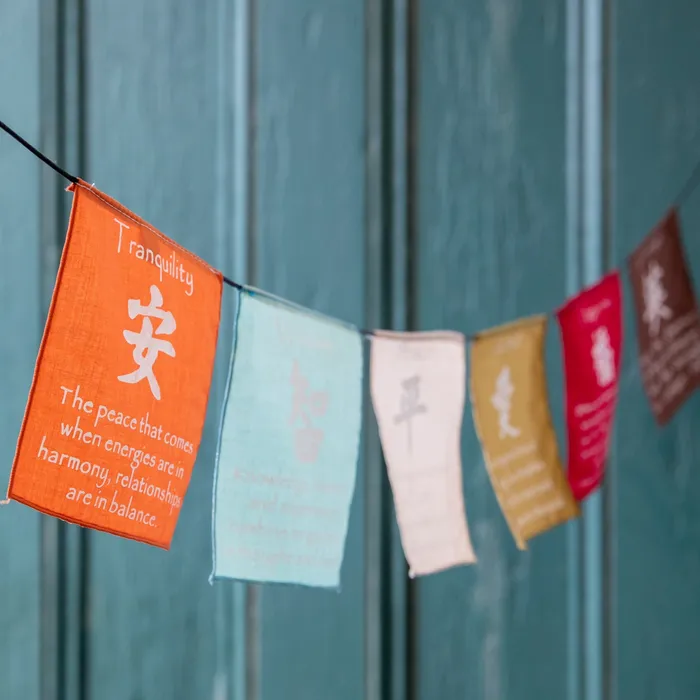 Sacred Statues Earrings Small Prayer Flag in Soft Colors