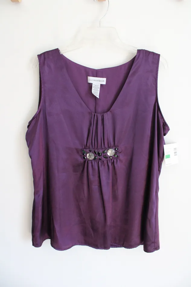 Sah Harbor Eggplant Purple Satin Tank L Sag Harbor Earrings