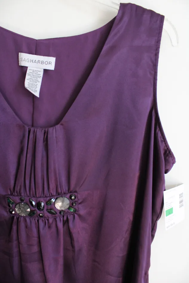 Sah Harbor Eggplant Purple Satin Tank L Sag Harbor Earrings