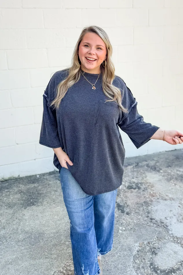 Sew In Love Set Me Free Oversized Tunic Top Charcoal Rings