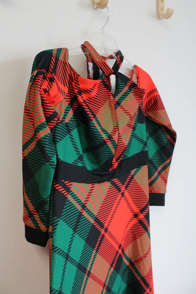 Shein Earrings Shein Red Green Plaid CrissCross Halter Neck OffTheShoulder Maxi Dress L