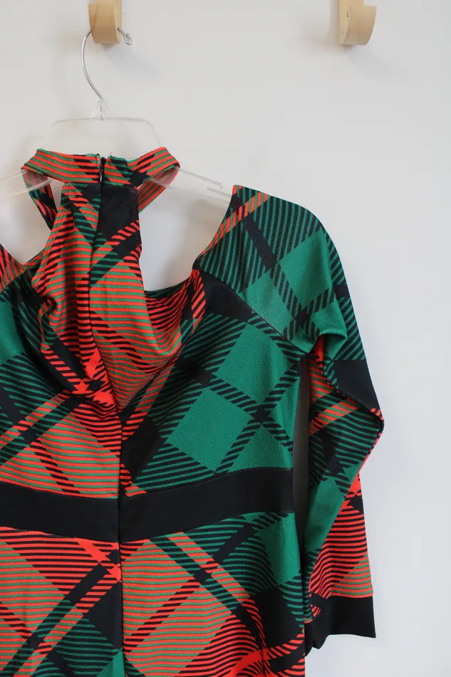 Shein Earrings Shein Red Green Plaid CrissCross Halter Neck OffTheShoulder Maxi Dress L