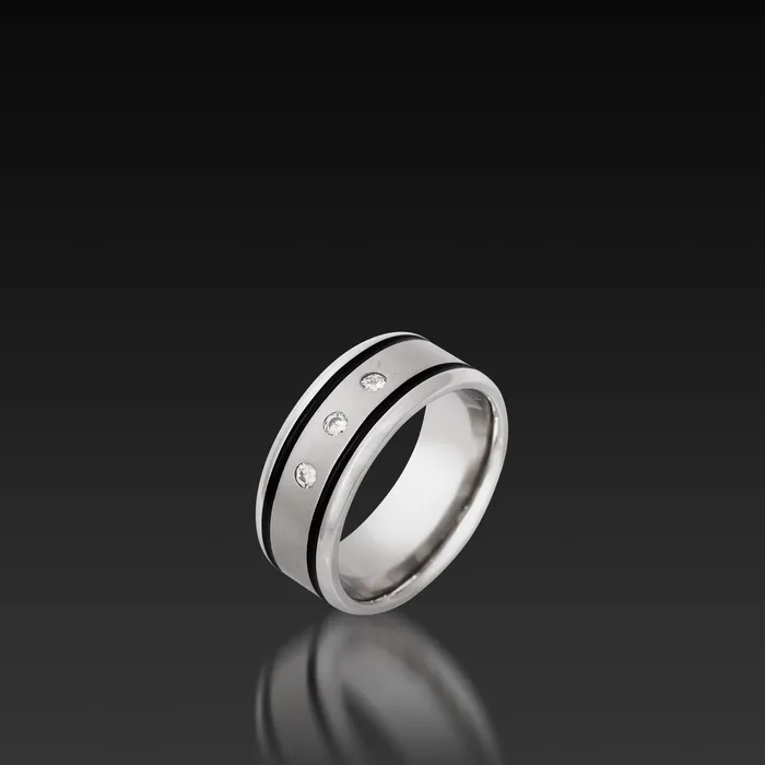 Shop John Atencio Rings Cobalt Chrome Wide Beveled Band with Black Cerakote Inlays and Diamond Accents
