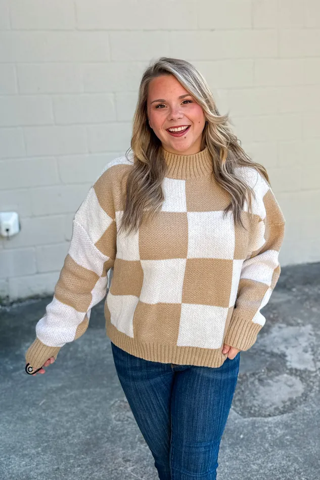 Sittin Pretty Checker Sweater Top White Birch Earrings