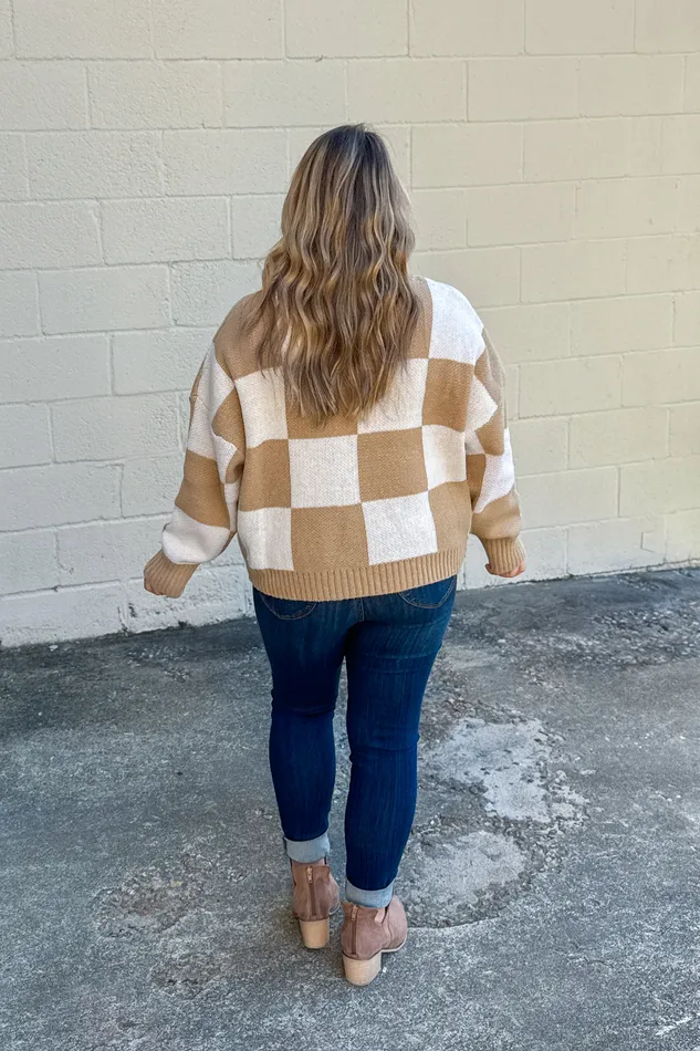 Sittin Pretty Checker Sweater Top White Birch Earrings