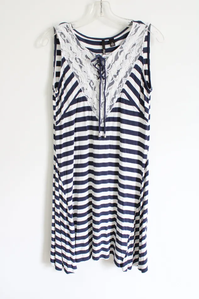 Skyes The Limit Skyes The Limit Navy Blue Striped Dress M Rings