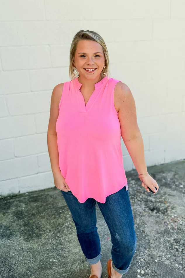 Solid Lizzy Tank Top Neon Pink Dear Scarlett Earrings