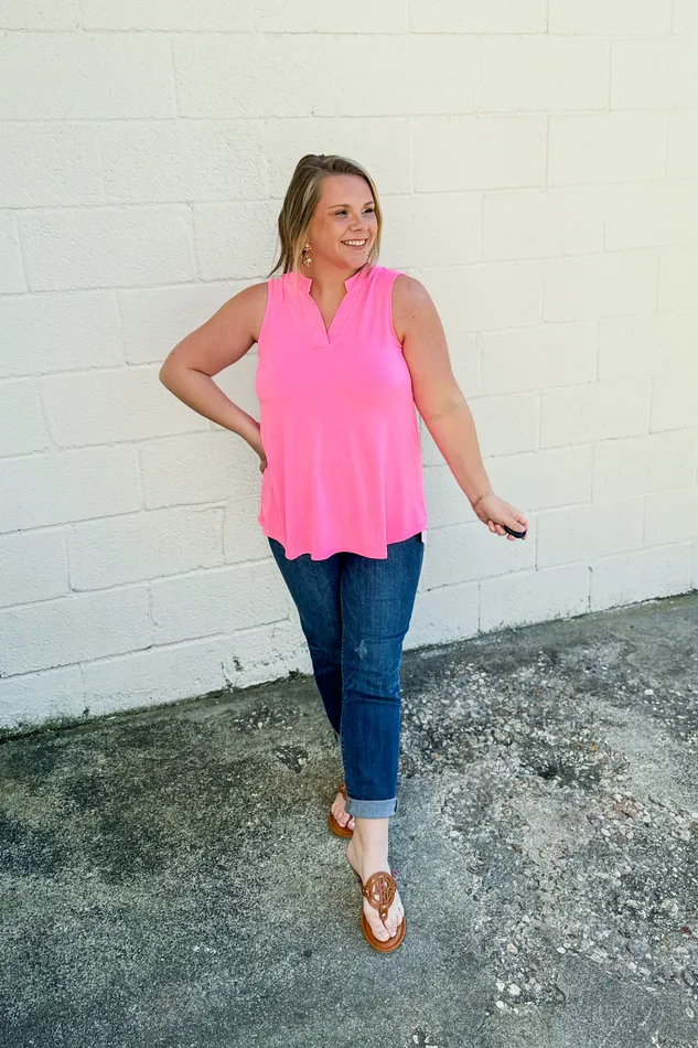 Solid Lizzy Tank Top Neon Pink Dear Scarlett Earrings