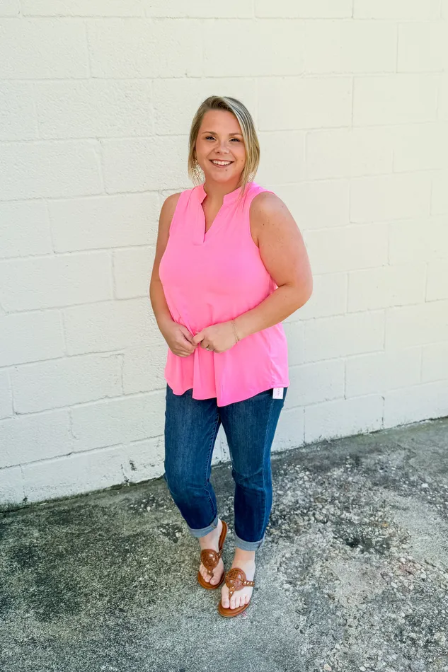 Solid Lizzy Tank Top Neon Pink Dear Scarlett Earrings