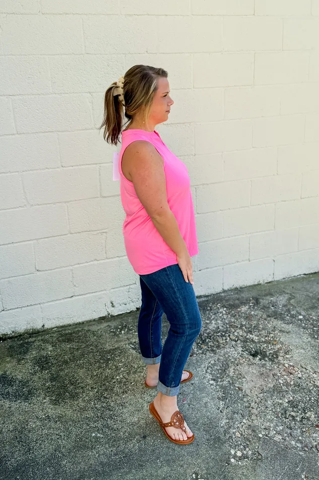 Solid Lizzy Tank Top Neon Pink Dear Scarlett Earrings