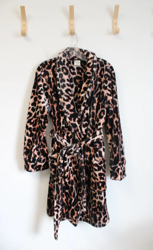 Soma Black Brown Leopard Print Fuzzy Robe SM Soma Rings