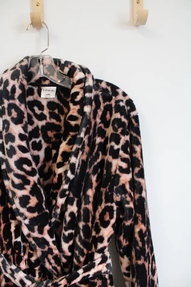 Soma Black Brown Leopard Print Fuzzy Robe SM Soma Rings