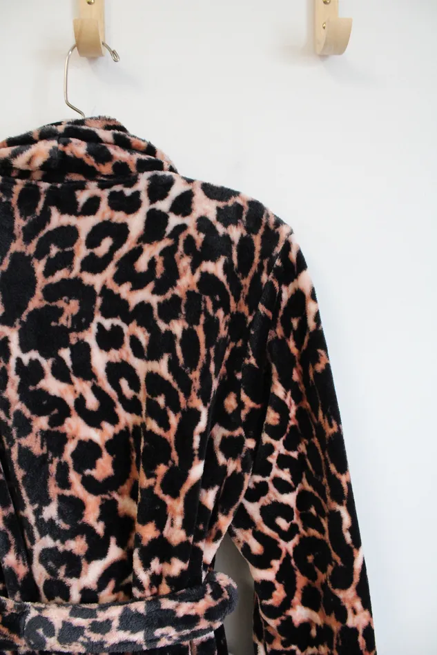 Soma Black Brown Leopard Print Fuzzy Robe SM Soma Rings