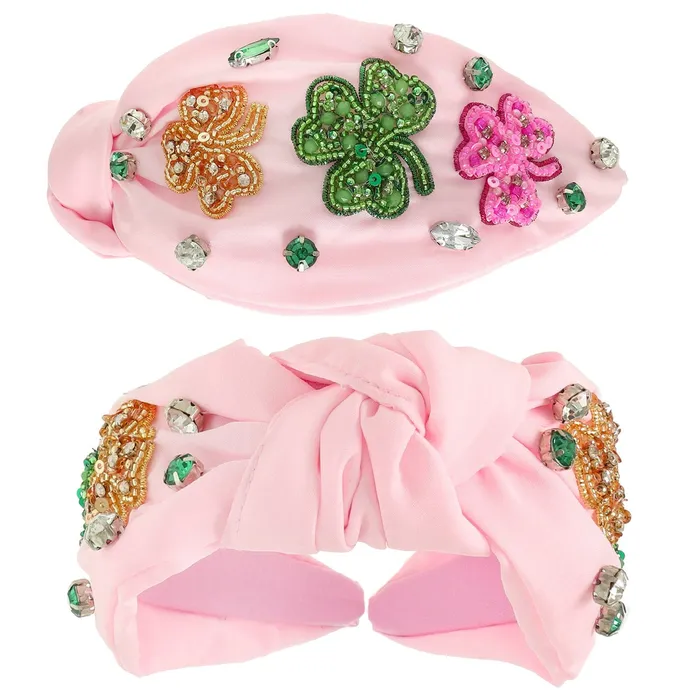 Something Special LA Earrings SAINT PATRICKS SHAMROCK TOP KNOTTED HEADBAND PINK
