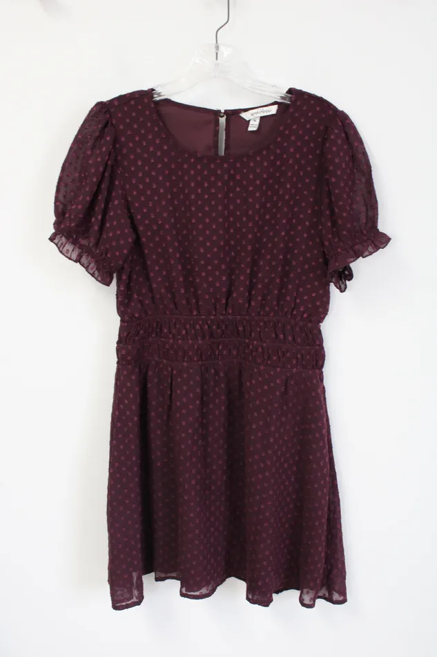 Speechless Earrings Speechless Burgundy Swiss Dotted Dress M