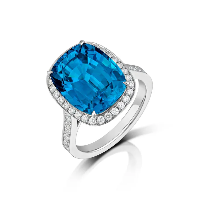 Stephen Silver Fine Jewelry Rings 1382 Carat Blue Zircon and Diamond Ring