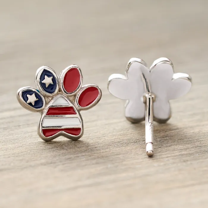 Sterling Silver American Flag Dog Paw Studs Chadds Ford Jewelry Rings