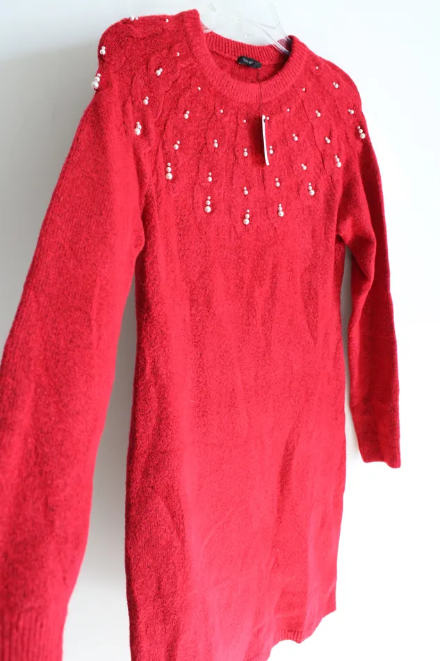 Talbots NEW Talbots Red Knit Pearl Beaded Sweater Dress XS Earrings