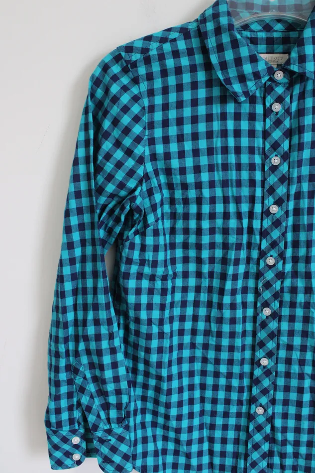 Talbots Rings Talbots Blue Button Down Gingham Shirt Petite