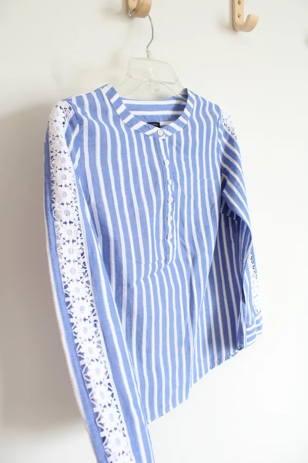 Talbots Rings Talbots Blue White Striped Long Sleeved Cotton Top S Petite