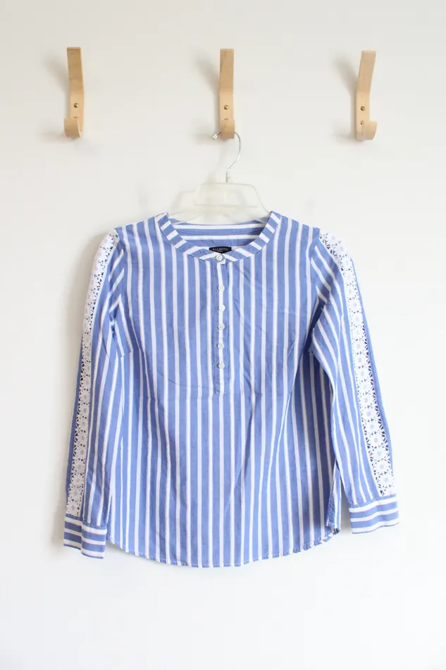 Talbots Rings Talbots Blue White Striped Long Sleeved Cotton Top S Petite