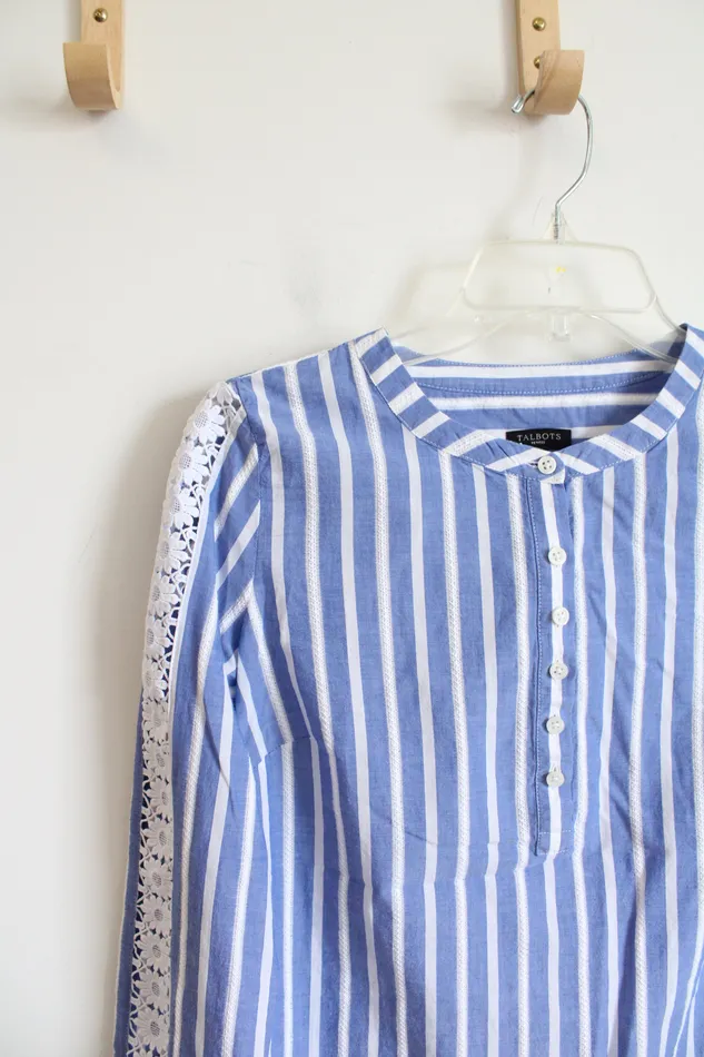 Talbots Rings Talbots Blue White Striped Long Sleeved Cotton Top S Petite