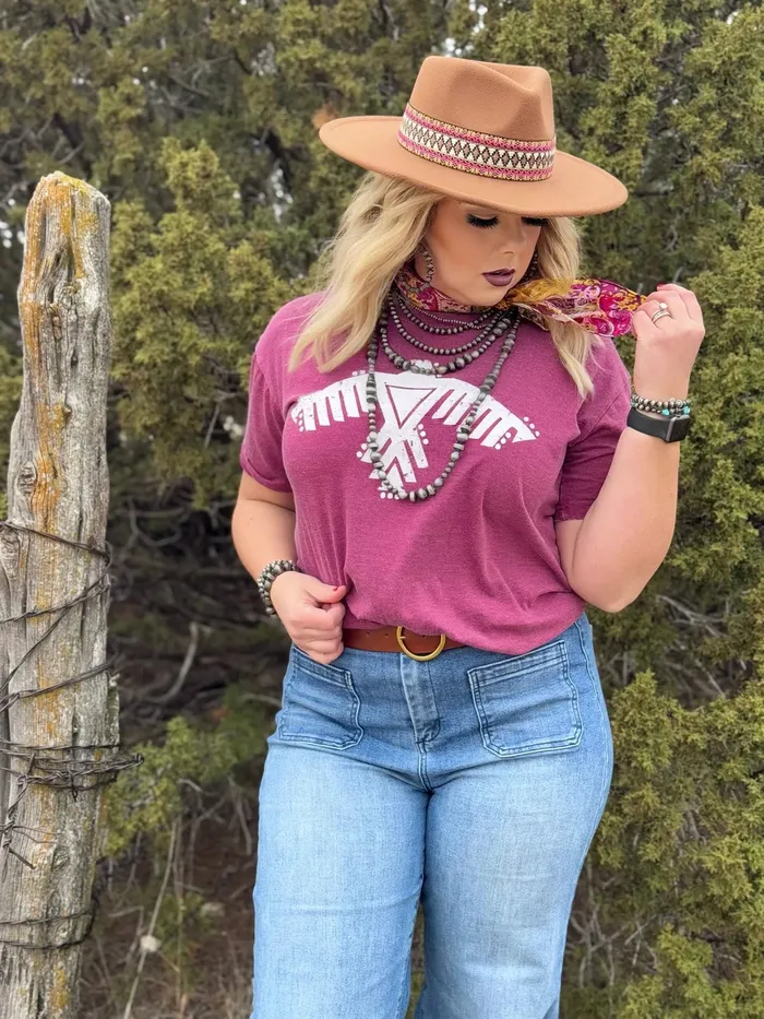 TEXAS TRUE THREADS RILEY THUNDERBIRD ON MARRON BOYFRIEND TEE Earrings