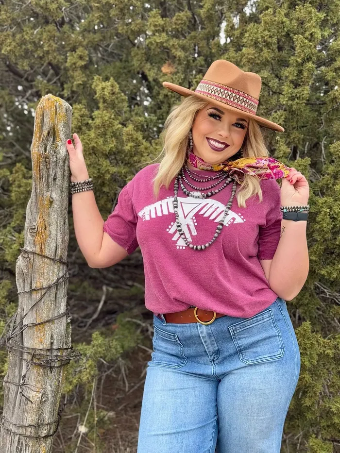TEXAS TRUE THREADS RILEY THUNDERBIRD ON MARRON BOYFRIEND TEE Earrings