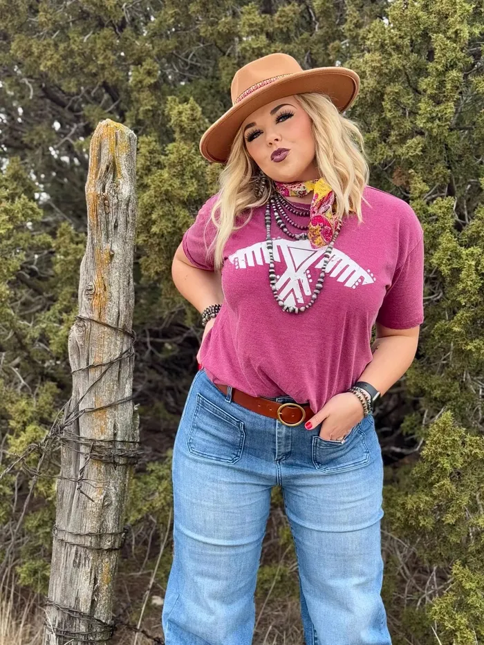 TEXAS TRUE THREADS RILEY THUNDERBIRD ON MARRON BOYFRIEND TEE Earrings