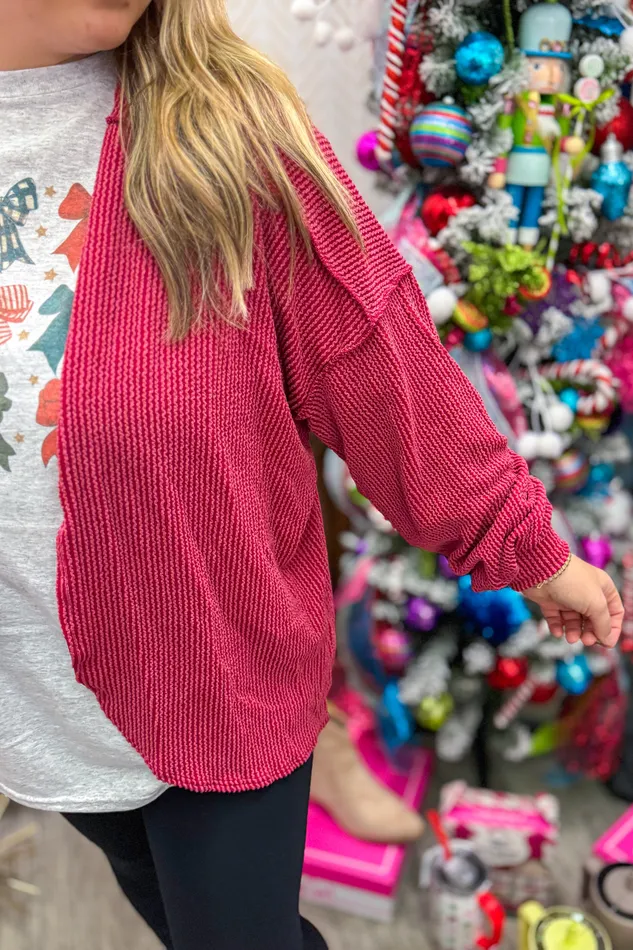 The Amanda Ribbed Cardigan Red Heimish Earrings