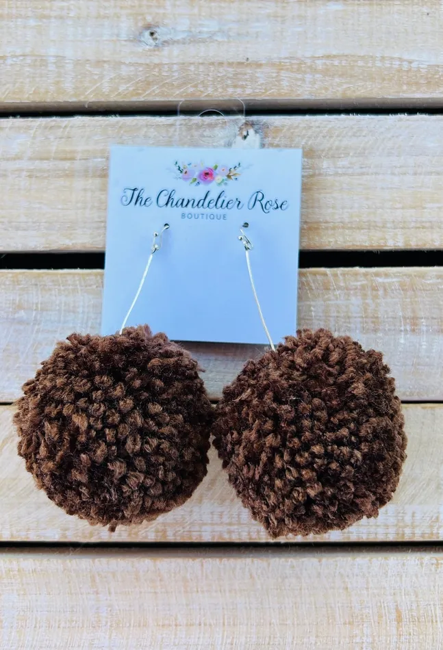 The Chandelier Rose Boutique Earrings LARGE POM POM EARRINGS DARK BROWN