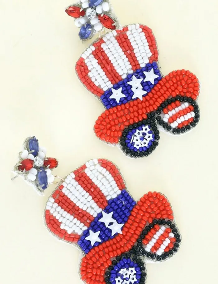 The Chandelier Rose Boutique Earrings PATRIOTIC GEAR BEADED EARRINGS