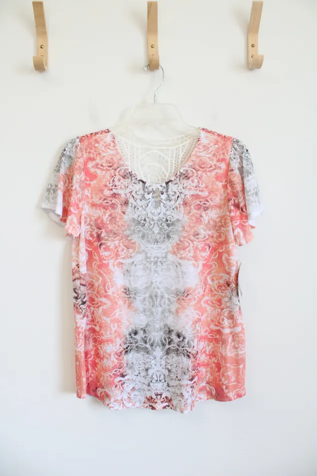 Time And Tru Rings NEW Time And Tru Orange Gray White Patterned Studded Top S Time And Tru Rings NEW Time And Tru Orange Gray White Patterned Studded Top S