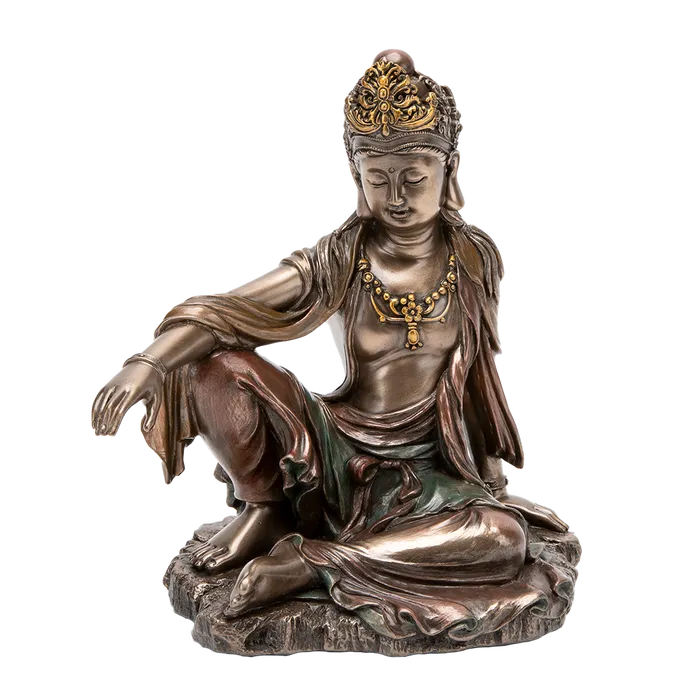 Top Land Trading Earrings Bronze Kuan Yin Royal Ease Statue